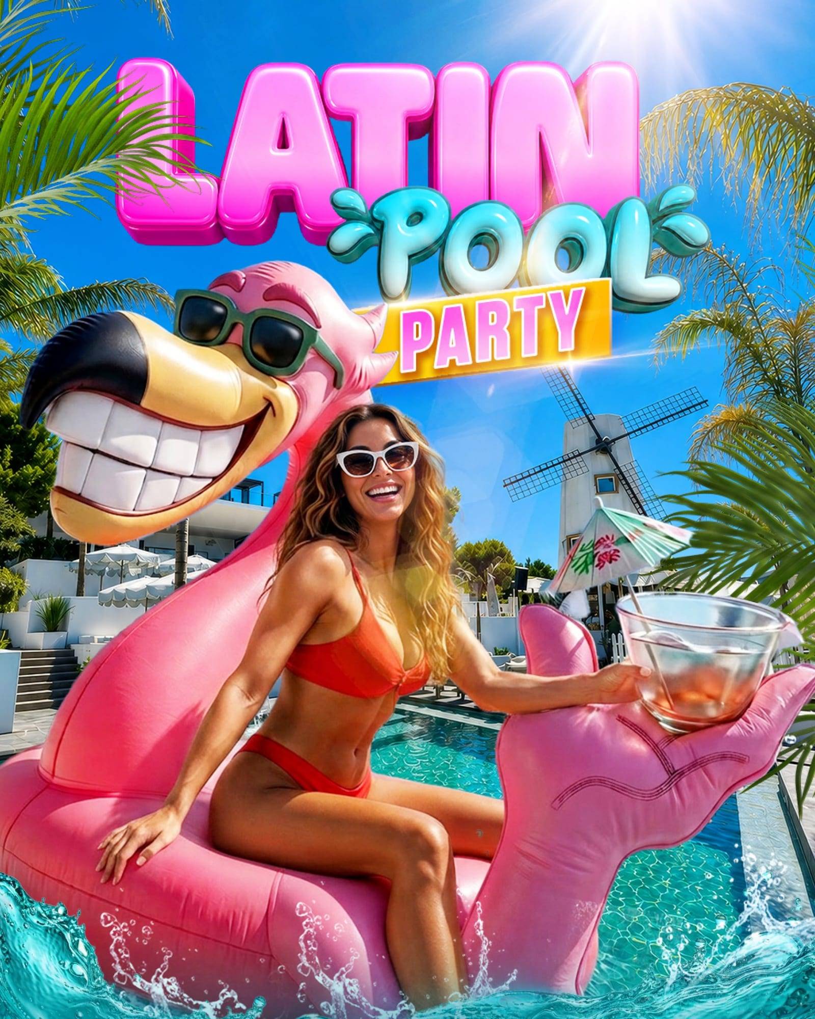 Latin Pool Party · Mulino Beach – official poster